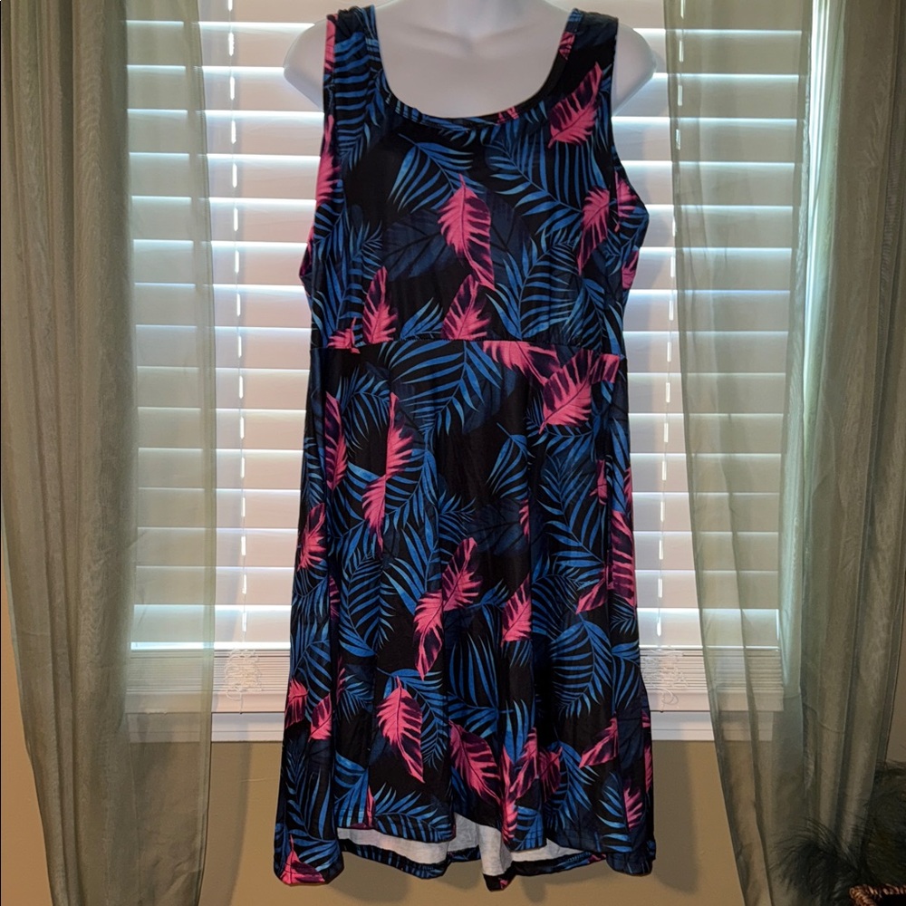 Boutique style size 2XL tropical print dress, black blue pink